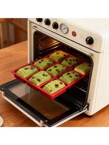 New 1pc Silicone Mini Loaf Pans, Silicone Baking Mold, Non-Stick Mini Bread Pans, 9 Cavities Silicone Bread Baking Mold, Perfect For Mini Loaf, Cake, Bread And Meatloaf, Cake, Brownie, Heat-Resistant Manual Baking Molds For Birthday, Party - Rectangle Shaped Silicone Mold For Soap Making And Desserts - Red - View 3