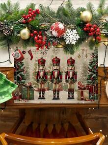 1/4/6/8/12 piezas, Manteles individuales de Soldado Cascanueces de Navidad - 12.6x16.54 pulgadas para comidas navideñas, lavar a mano solamente, manteles rectangulares tejidos de lino con diseño de árbol de Navidad y Cascanueces para decoración del hogar, cocina y fiestas