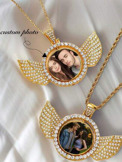 1 colar com imagem personalizada, colar com pingente personalizado estilo hip-hop, colar com asa de anjo, presente com pingente, dia dos namorados/Halloween/Natal, outono chique