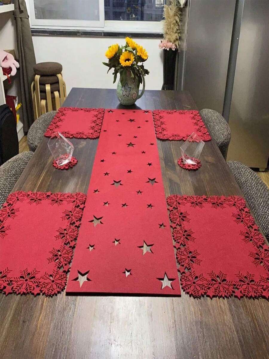 2 Stücke Weihnachtsdekoration, vintage Cut Out Wärmedämmung Platzset aus Untersetzer und Tischset, Hotel/Restaurant/Heim Esszimmermatte, rutschfeste Filz Tischdecke, Party Zubehör