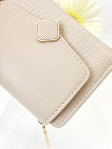 MINGYOU 时尚精致柔软荔枝扣短款多功能大容量钱包多功能拉链便携学生卡夹硬币可爱适合年轻学生礼物女士钱包钱包小钱包 - 杏色 - 查看 7