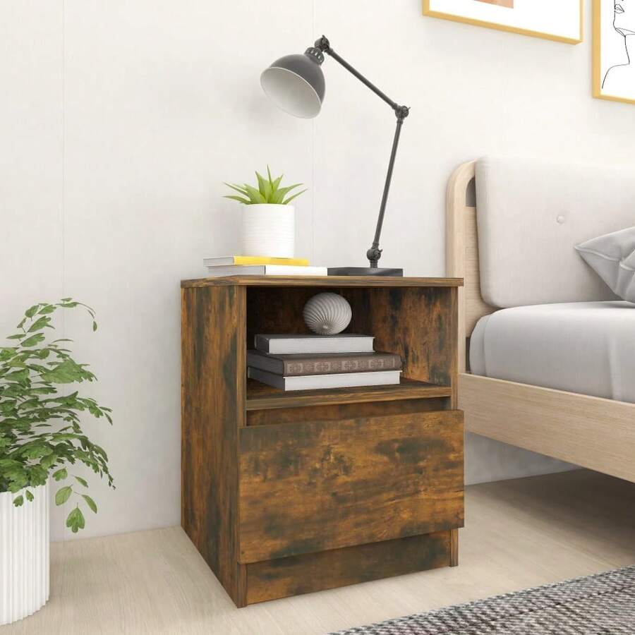 vidaXL Comodino in rovere affumicato 40x40x50 cm in legno composito - Giallo - Visualizzare 1