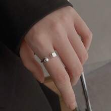 Geometric Cube Ring, Minimalist Unique Design, Adjustable Bead Ring For Women