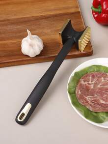 1pc Zinc Alloy Square Meat Tenderizer, Gold/Silver Double-Sided Meat Pounder For Home Use, Versatile Kitchen Tool With Nut Cracker And Spice Grinder