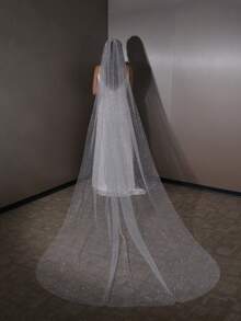 1 件 3 米长星光新娘头纱，适合婚礼仪式、婚纱摄影、登记，带梳子 - 直白色 - 查看 17