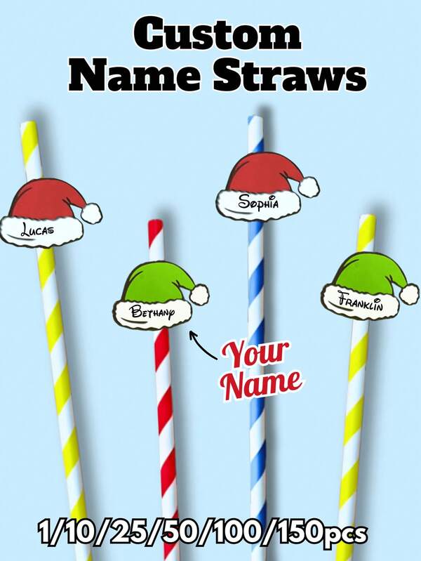 25/50/75/100 قبعة وقش مخصصة - قبعات مقطوعة بشكل مخصص والاسم، مكتملة مع الأقداح والتركيبات للتثبيت، أقداح حفلات مخصصة، قبعات عيد الميلاد أدوات الحفلات، قبعات هالوين أدوات الحفلات، هدايا عيد الميلاد، ديكور المنزل، زخرفة، هدية مخصصة، هدية مخصصة