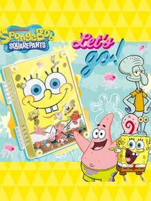 Nickelodeon 1 buc SpongeBob SquarePants, caiet spiralat reutilizabil, licențiat oficial, DIY, Patrick Star, Squidward, planificator de proiecte, jurnal, planificator de economisire a banilor, autocolant, carte, pagini linite, acrilice, copertă creativă cu desene animate, durabil, must-have pentru colecționari, cadouri de Crăciun, petrecere de ziua de naștere