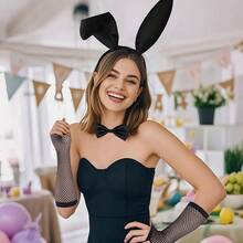 Bunny Costume Set Women Rabbit Ears Headband Fishnet Gloves Bow Tie And Tail Easter Party Costume Accessories - màu đen - Xem 6