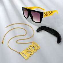 3/4 قطعة طقم ملابس بطراز الديسكو الرجعي + نظارات شمسية فريدة + شارب مضحك + 1 خاتم بشكل علامة الدولار، مناسب لحفلات الموضوع وحفلات الديسكو