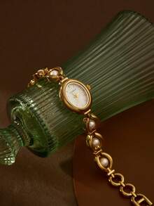 1 件女士复古高品质精致奢华珍珠手链手表，适合节日礼物和日常佩戴 - 金色 - 查看 5