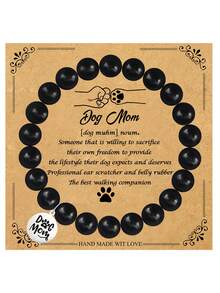 1Pc Cute Bracelets Dog Mom With Gift Card, Adorable Engraving Gift For Dog Lovers, Celebrations Dog Lover Birthday, Thanks You Gift, Durable Elastic Design, Ideal For Any Occasion