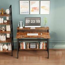 Computer Desk, Wooden Desk With Shelf And Monitor Stand, Computer Desk With Storage Space For Home Office, Office, Living Room, Brown - màu nâu - Xem 2