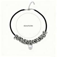 1 pieza Collar asimétrico de cadena y cordón negro, versátil collar gargantilla elegante y atrevido