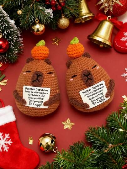 1 pieza Figura divertida de Capibara, Miniatura creativa y linda de Capibara con tarjeta positiva, Muñeco de peluche suave de Capibara, Decoración de personaje tejido inspirador para oficina, fiesta, hogar, regalo de graduación, regalo de boda, regalo para familia y amigos