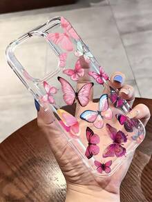 1 pieza Funda de teléfono transparente de TPU con patrón de mariposa, resistente a golpes y huellas dactilares, compatible con iPhone - Multicolor - Ver 4