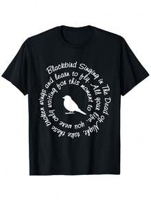 T-Shirt Doux Et Confortable Vintage Retro Avec Des Oiseaux Chantant Dans La Nuit Noire - Black - View 1