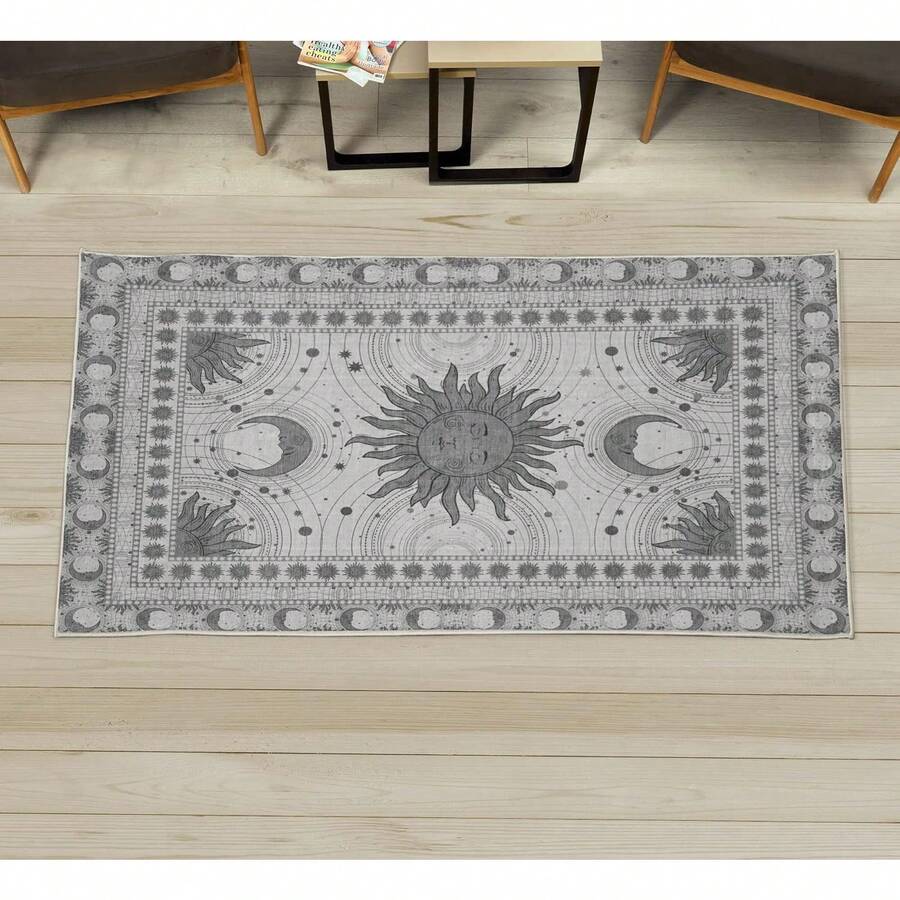 Retro Mid Century Abstract Pattern Rug On Ivory Background, Dark Orange And Reseda Green, 4' X 5' 5", Ideal For Bedroom, Dorm And Living Room - Dark Gray - View 1