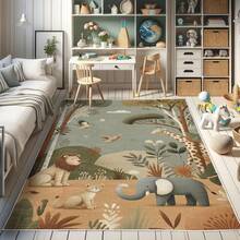 Retro Mid Century Abstract Pattern Rug On Ivory Background, Dark Orange And Reseda Green, 4' X 5' 5", Ideal For Bedroom, Dorm And Living Room - 橄欖綠 紅褐色 本色 - 查看 5