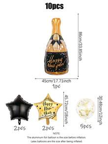 10pcs New Year Theme Balloon Set, Suitable For 2026 Black & Gold New Year Party, New Year's Eve Decoration, Birthday, New Year Theme Party Decoration, Graduation Ceremony, Photo Booth Props, Holiday Decoration Supplies - Multicolor - View 9