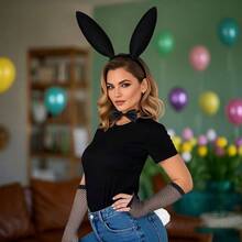 Bunny Costume Set Women Rabbit Ears Headband Fishnet Gloves Bow Tie And Tail Easter Party Costume Accessories - màu đen - Xem 7