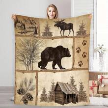 Deep Forest Theme, Bigfoot And Forest, Elk, Bear Patterns,Super Soft Flannel Printed  Blanket,As Birthday Gifts, Family, Wedding, Souvenir Blankets, Polyester Blankets Suitable For All Seasons, Washable, Machine Washable, Lightweight, Breathable, Comfortable, Warm, Unique, 280gsm For Him, Her Personalized Ideal Gifts For Her, Him, Family, Boyfriend, Girlfriend, Father, Family, Mother, Lover, Daughter, Son, Grandfather, Grandmother, Friend, Classmate, Pet.    Perfect Nap, Camping, Travel, Home, Daily Life, Office Decoration, Birthday, Anniversary, Valentine's Day, Thanksgiving, Christmas, Halloween, Mother's Day, Father's Day, Wedding, New Year Gifts ,Sofa,Bed,Car,Bedroom,Living Room,Office,  Outdoor Camping, Beach,Wall Decoration - 多色13 - 查看 4