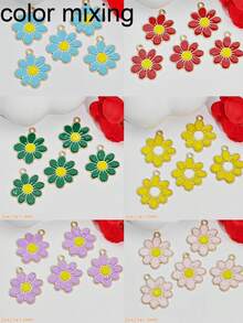 10-Piece Multicolor 8-Petal Pendants - Vibrant Pastels And Bright Alloy DIY Jewelry Making Accessories Featuring Layered Petals, Yellow Centers, And Green Leaves, Suitable For Earrings, Necklaces, Bracelets, Shoe Clips - Durable Craft Pendants Ideal For DIY Crafts