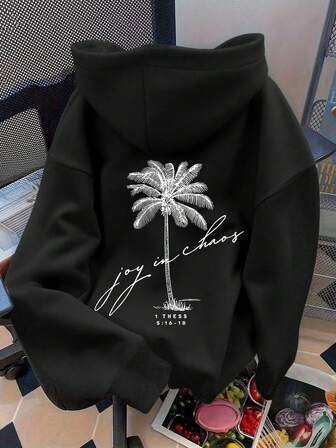 هودي كبير الحجم مطبوع بتصميم جرافيكي كيوت للنساء، بلوزة بياقة مرتفعة كاجوال بأكمام طويلة للخريف/العودة إلى المدرسة