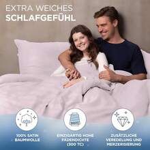 Bed Linen (135 X 200 Cm), Cotton, Satin, Oeko-Tex Made In Green, Heavenly Soft Sleep, Bed Linen Set With 1 X Duvet Cover (135 X 200 Cm) + 1 X Pillowcase 80 X 80 Cm), Black - Pink - View 2