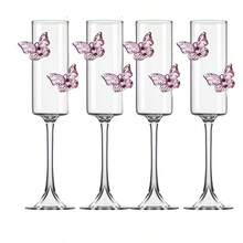 1/2/4pcs Butterfly Champagne Elegant Glass Goblets, Suitable For Wine, Beverage, Juice, Princess Style