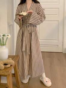 女士长袍，和服式长袍，睡衣，家居服，冬季长袍，简约欧式长袖，适合春秋季穿着，尺码从小号到加大码，轻盈纯色家居服，也适合浴室穿着，返校季必备 - 彩色 - 查看 14