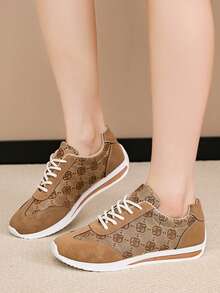 Zapatillas casuales ligeras y de moda para mujer con bordados, suelas suaves y versátiles para uso diario, primavera/otoño - Marrón - Ver 2