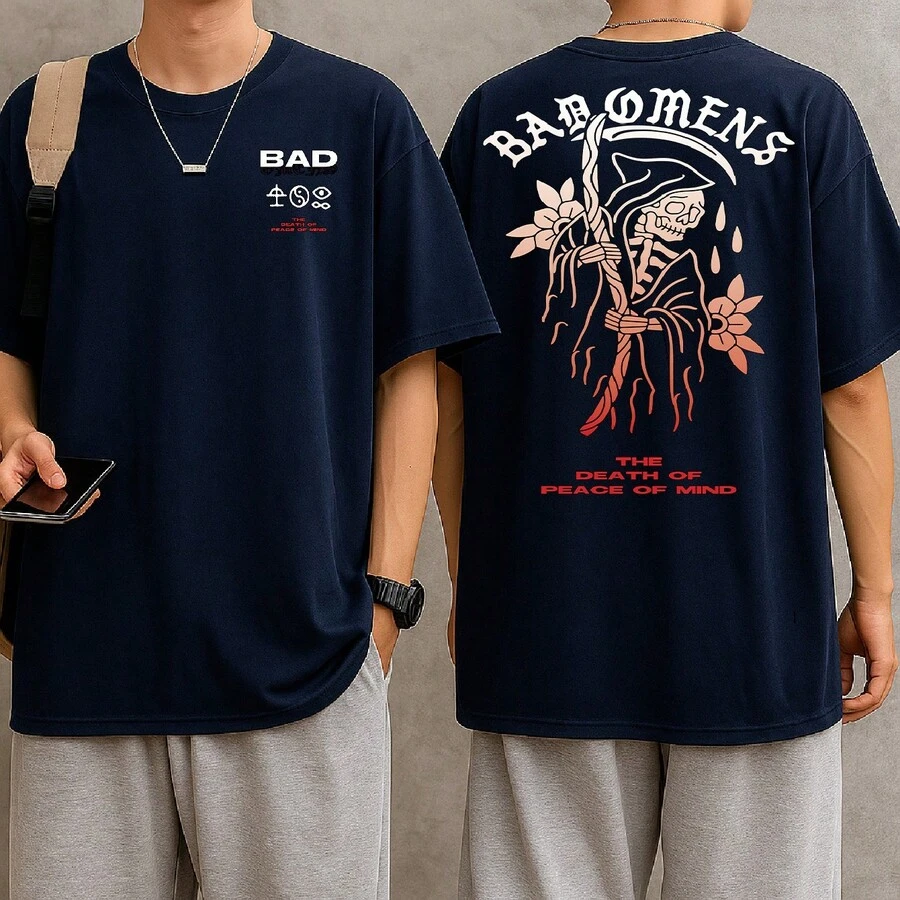 Rock Band T-Shirt 100% Cotton Plus Size - Navy Blue - View 1