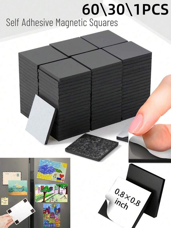 60/30pcs Magnetic Self-Adhesive Magnets, Non-Destructive Magnetic Attraction, Mini Magnets For Various Uses, Suitable For DIY Handicrafts, Sticky Sticky Notes On Whiteboard Refrigerator Surfaces, Photo Display, Wedding Parties, Celebration Events, Holiday Poster Display, Multi-Functional Tools For Home And Office Decoration, Christmas Supplies, Halloween Supplies