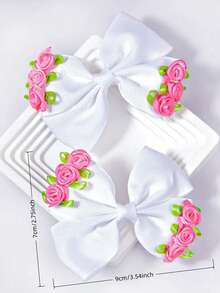 2 Stück minimalistische, süße Seitenklemmen Prinzessinnenkopfschmuck, einfarbige Rosenblüten & Schleifen Haarspangen, Mädchen Haaraccessoires Geschenk, geeignet für Alltag, Schule, Reisen