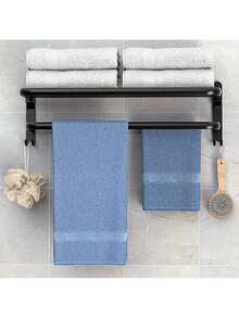 1 Pc Bathroom Towel Rack, No-Drill Wall Mounted Towel Holder, Foldable Bathroom Storage Shelf, Bathroom Accessories, Room Decor - Multicolor - View 11