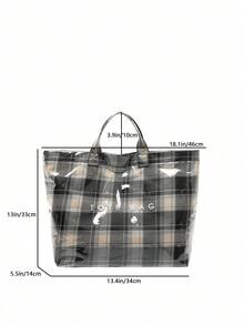 Fashionable College Style Large Capacity Tote Bag - Lightweight PVC And Kraft Paper Material, Hook And Loop Closure, Stylish Choice For Women - Black - View 7