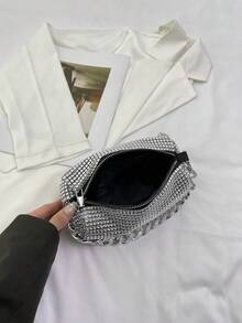 Fashionable Rhinestone Chain Shoulder Bag, Versatile Crossbody Handbag For Women - Silver - View 6
