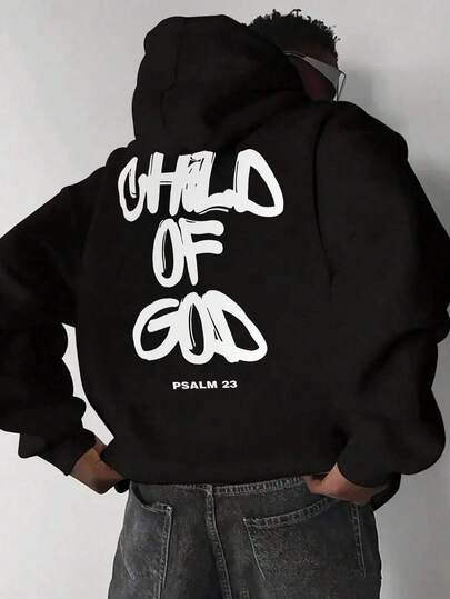 Men's Casual Fashionable Street Hoodie With Letter Print And Kangaroo Pocket, Drawstring, Autumn/Winter