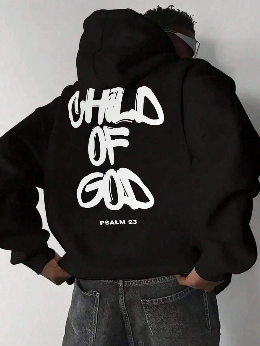 Men's Casual Fashionable Street Hoodie With Letter Print And Kangaroo Pocket, Drawstring, Autumn/Winter