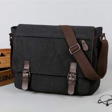 Vintage Canvas Men's Bag - Large-Capacity, Versatile For Business/Travel/Campus, Crossbody & Tote Style - Black - View 4