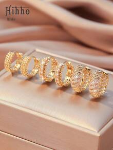 Hihho Set de 6 piezas de aretes de lujo con diseño retro clásico, con circonita, adecuado para usar diariamente o individualmente, mejor regalo para amigos - Amarillo Oro - Ver 12