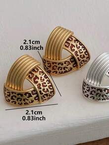 1 Pair Minimalist Vintage Leopard Print Geometric Stud Earrings Suitable For Women's Daily Casual Wear - Brown + Gold - View 5