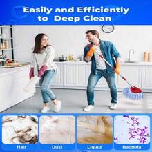 Spin Mop Replacement Head Compatible With O-Cedar 2 Tank Rinseclean,4 Mop Heads +1 Handle +1 Base , Microfiber 100% Refills, 30-58in Stick Easy-To-Replace ( Blue 2 Tank ) - 白色 - 查看 5