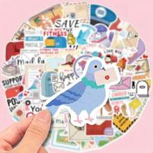 50pcs Cute Pigeon & Mail Office Themed Waterproof Vinyl Stickers - Reusable, Perfect For Laptops, Phones, Water Bottles, Helmets, Guitars & Suitcases - Multicolor - View 5