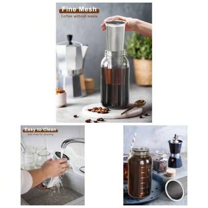 Cold Brew Coffee 64oz Wide Mouth Jar Pitcher - Fine Mesh, Reusable 304 Stainless Steel Strainer With Sealing Ring, Cold Brew Strainer Cold Brew Coffee Maker, Tea Infuser