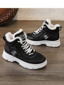 Zapatos de mujer de caña alta, nuevo estilo de invierno, forrados y engrosados para mantener el calor, zapatillas deportivas gruesas y con suela gruesa, populares zapatos deportivos casuales y versátiles para correr para mujeres