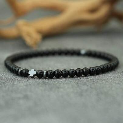 diffone 4mm 천연석 팔찌, 남성용 헤마타이트 십자가 & 쌀알 팔찌, 남자친구 선물, 요가 액세서리