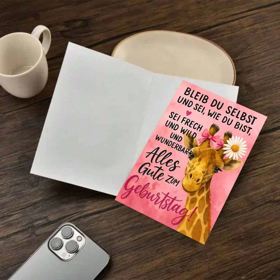 1 بطاقة تهنئة عيد ميلاد جذابة بشكل زرافة مع مغلف (11 سم * 16 سم) - تصميم "كل عام وأنت بخير!" ، مشهد زرافة جميل ، مثالية للعائلة والأصدقاء ، مناسبة لاحتفالات عيد الميلاد ، بطاقة تهنئة عيد ميلاد | بطاقة عيد ميلاد الزرافة | بطاقة تهنئة ورقية