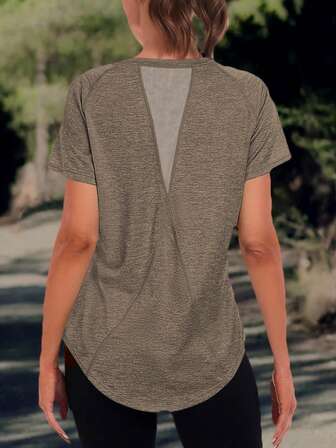 女士纯色运动T恤 - 圆领，轻盈，短袖，弹性涤纶混纺，适合春夏季，染色宽松基本款，休闲半袖衬衫