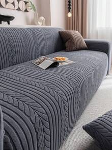 1 pieza Funda elástica de sofá de unicolor con jacquard, estilo Ins para todas las estaciones, lavable a máquina, a prueba de mascotas y duradera, adecuada para sala de estar, dormitorio, comedor, exterior, se ajusta a sofás de 1/2/3/4 plazas, incluye tiras antideslizantes - Gris Oscuro - Ver 9